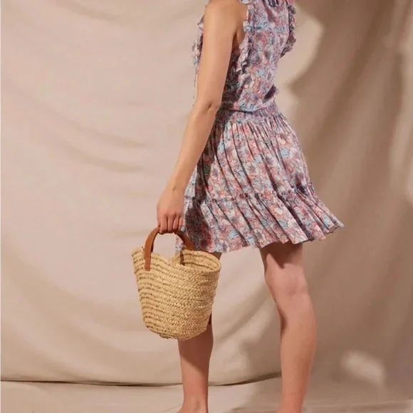 Poupette St. Barth Aqua Dalia Floral Print Triny Smocked Mini Sundress - Picture 6 of 16